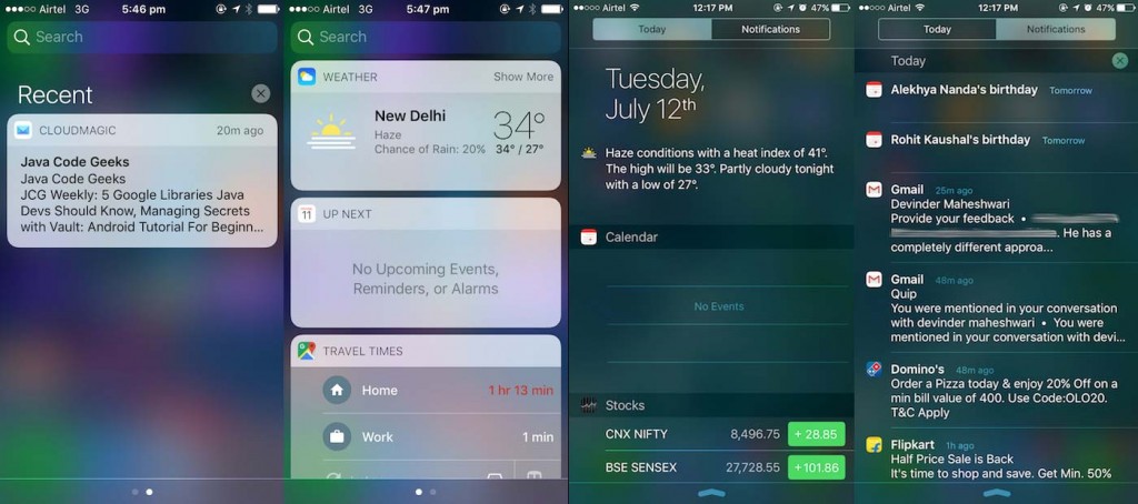 Comparación entre el centro de notificaciones de iOS10 y el de iOS9, con ambas vistas