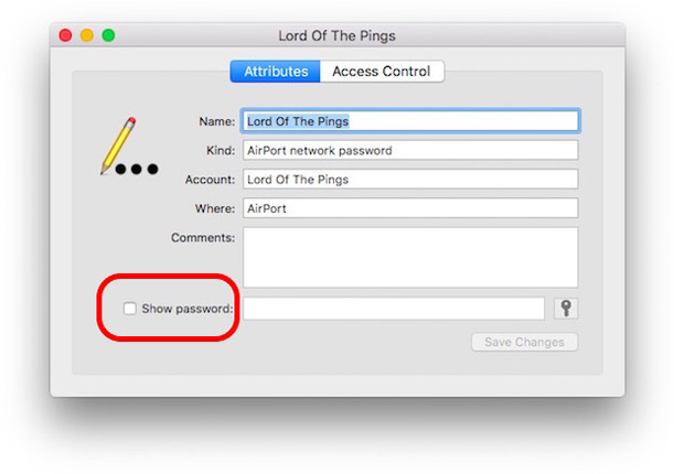 Casillas de verificación de wifi para mostrar contraseña en Mac