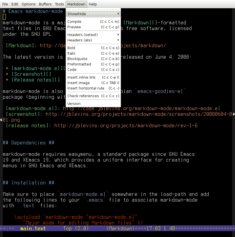 markdown editors GNU Emacs